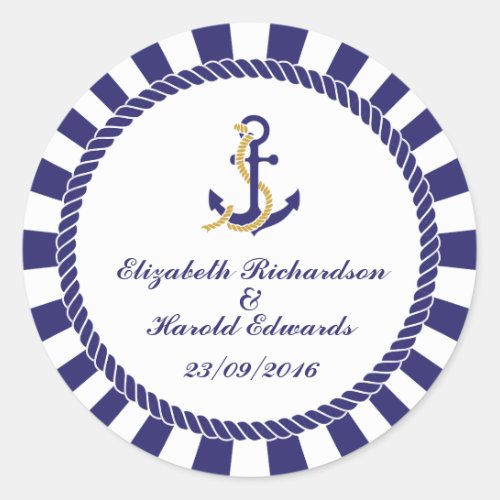 Elegant Nautical Navy Wedding Classic Round Sticker