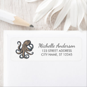 Elegant Nautical Octopus Return Address  Label