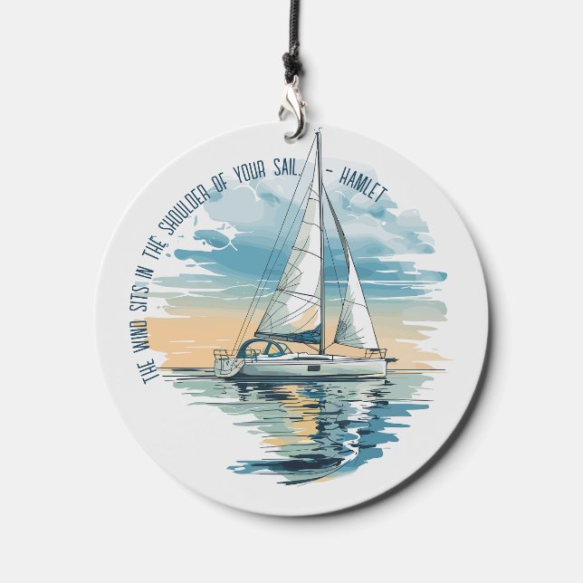 Elegant Nautical Quote with Sailboat Wind Chime (Front)