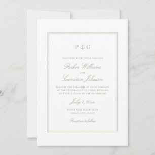 Elegant Nautical Sage Green Anchor Wedding Invitation