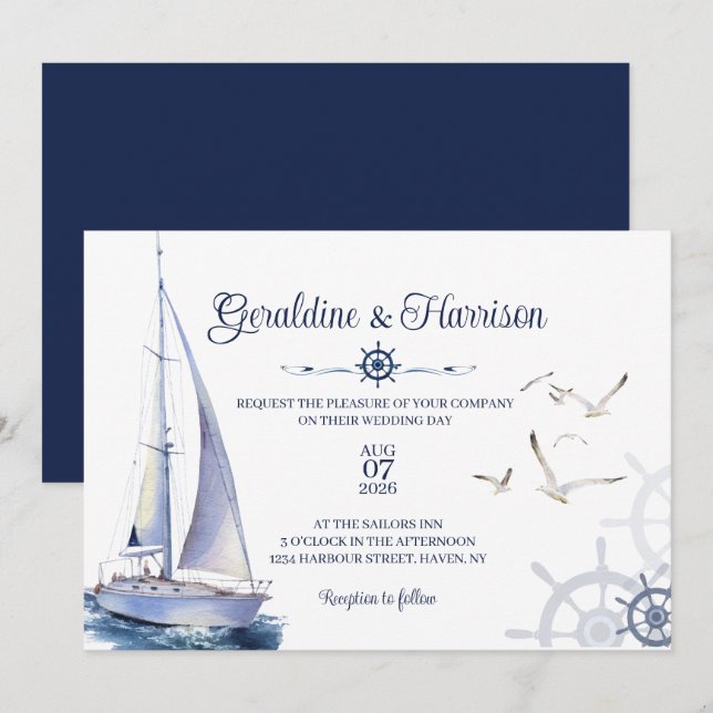 Elegant Nautical Sailing Wedding  Invitation (Front/Back)