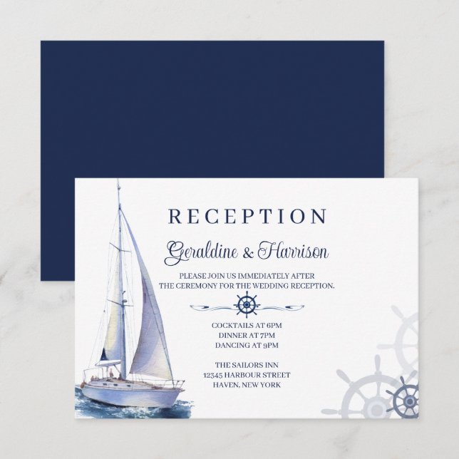 Elegant Nautical Sailing Wedding Reception Cards (Front/Back)