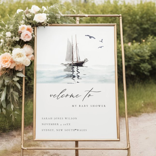 Elegant Nautical Sailing Yacht Baby Shower Welcome Foam Board (Creator Uploaded)