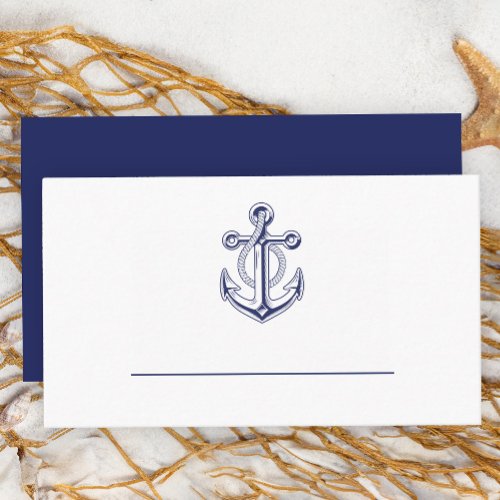 Elegant Nautical Sailor Navy Blue Anchor Wedding  Place Card