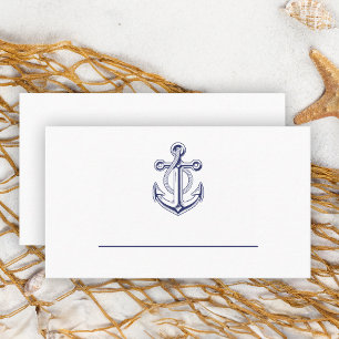 Elegant Nautical Sailor Navy Blue Anchor Wedding Place Card