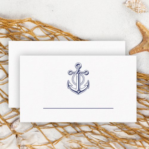 Elegant Nautical Sailor Navy Blue Anchor Wedding  Place Card