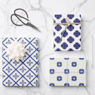 Elegant Nautical Sapphire Blue and White Wrapping Paper Sheets