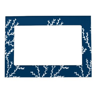 Elegant, Nautical Seaweed Pattern Teal Blue  Magnetic Frame