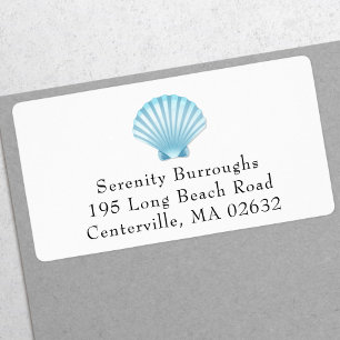 Elegant Nautical Shell Blue Beach Wedding Label