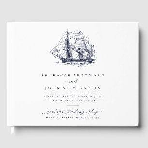 Elegant Nautical Ship Illustration Wedding Guest Book