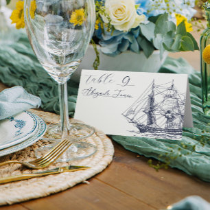 Elegant Nautical Ship Illustration Wedding Place Card