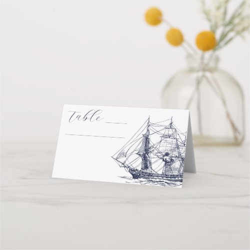 Elegant Nautical Ship Illustration Wedding Place Card