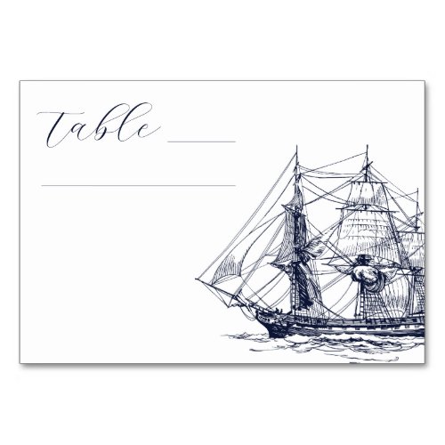 Elegant Nautical Ship Illustration Wedding Table Number