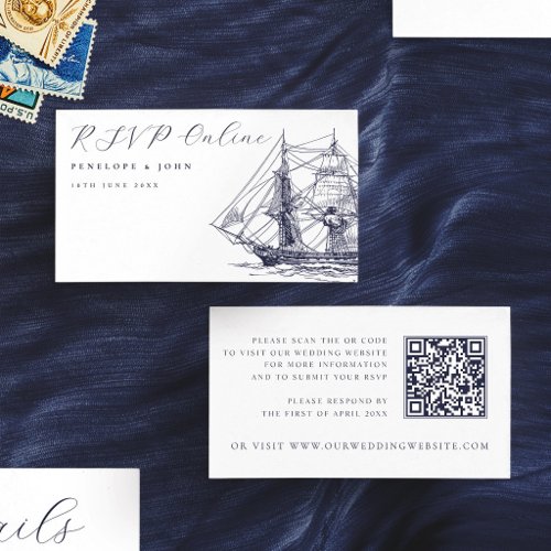 Elegant Nautical Ship Illustration Wedding Website Enclosure Card