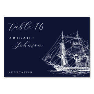 Elegant Nautical Ship Navy Blue Wedding Table Number