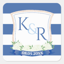 Elegant Nautical Ships Rope Wedding Crest Favor Square Sticker | Zazzle