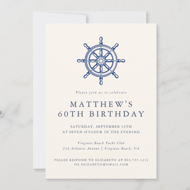 Elegant Nautical Ships Wheel Adult Birthday Party  Invitation (Front)