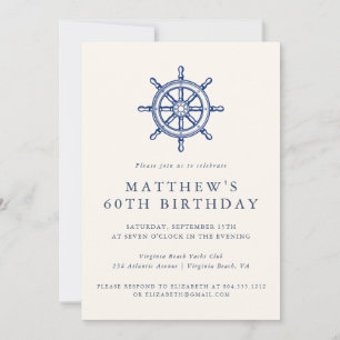 Elegant Nautical Ships Wheel Adult Birthday Party  Invitation