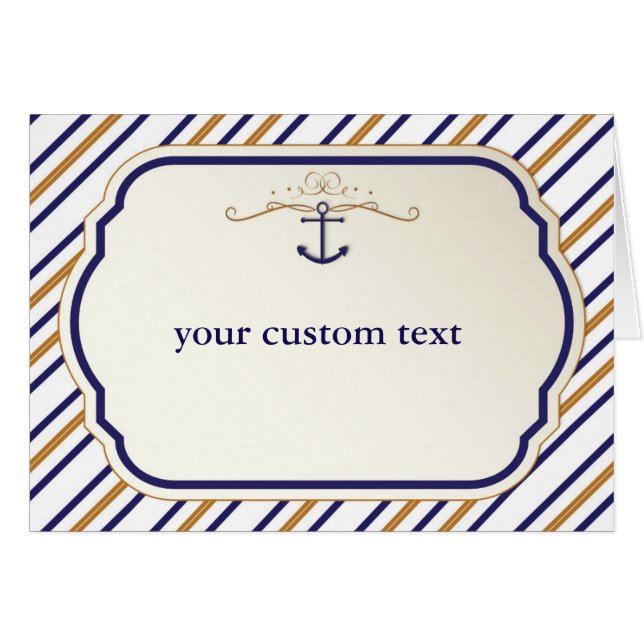 Elegant Nautical Striped Anchor Fold Card (Front Horizontal)