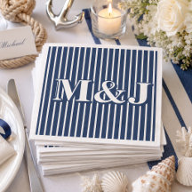 ELEGANT Nautical Striped Blue and White Initials