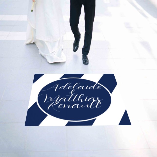 Elegant Nautical Striped Wedding -Navy Blue, White Floor Decals (Wedding)