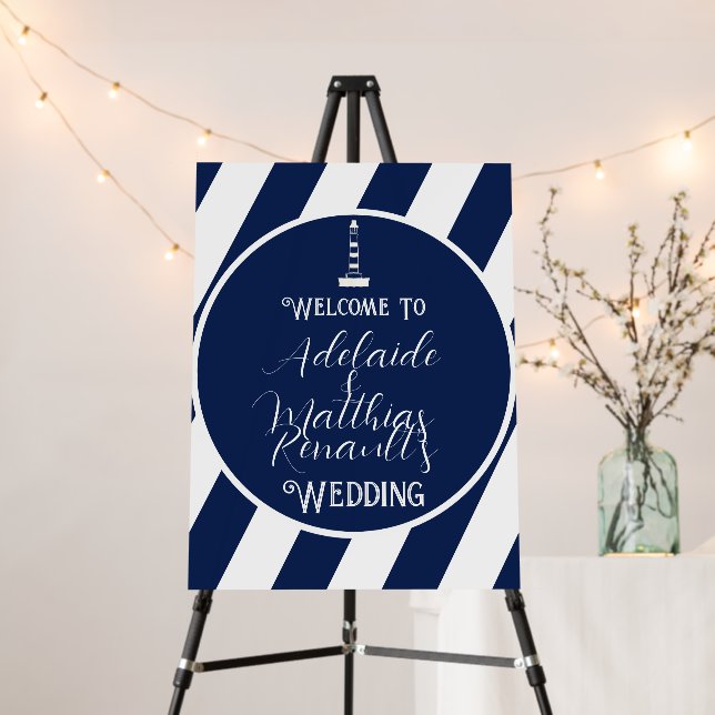 Elegant Nautical Striped Wedding -Navy Blue, White Foam Board (In Situ (Stand))