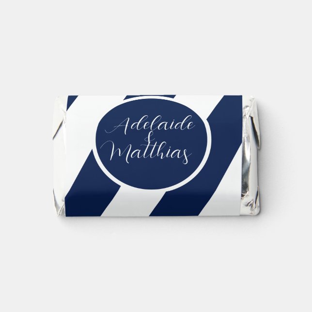 Elegant Nautical Striped Wedding -Navy Blue, White Hershey's Miniatures (Front)
