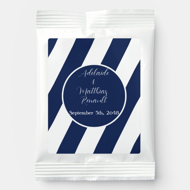 Elegant Nautical Striped Wedding -Navy Blue, White Hot Chocolate Drink Mix (Front)