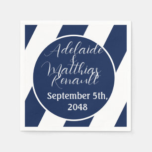 Elegant Nautical Striped Wedding -Navy Blue, White Napkins