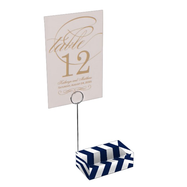 Elegant Nautical Striped Wedding -Navy Blue, White Place Card Holder (Corner)