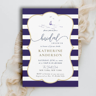 Elegant Nautical Stripes Boat Modern Bridal Shower Invitation
