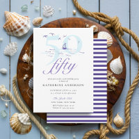 Elegant Nautical Stripes Boat Ocean 50th Birthday