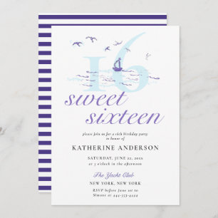 Elegant Nautical Stripes Boat Ocean Sweet 16 Invitation