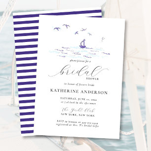 Elegant Nautical Stripes Modern Boat Bridal Shower Invitation