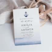 elegant nautical style watercolor blue wedding invitation