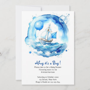 Elegant Nautical Watercolor Boy Baby Shower Invitation