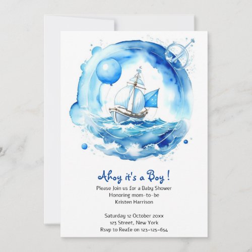 Elegant Nautical Watercolor Boy Baby Shower Invitation