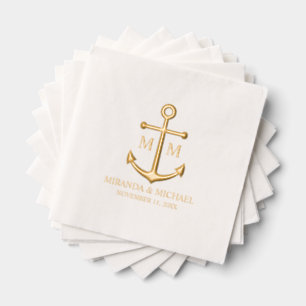 Elegant Nautical Wedding Gold  Foil Napkins