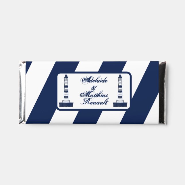 Elegant Nautical Wedding Lighthouse - Navy Blue, Hershey Bar Favors (Front)
