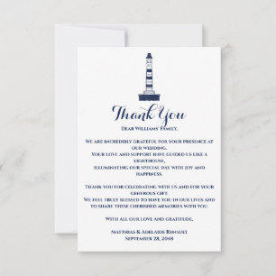 Elegant Nautical Wedding Lighthouse White & Blue Thank You Card