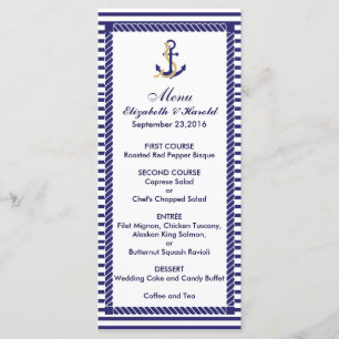 Elegant Nautical Wedding Navy Stripes Menu