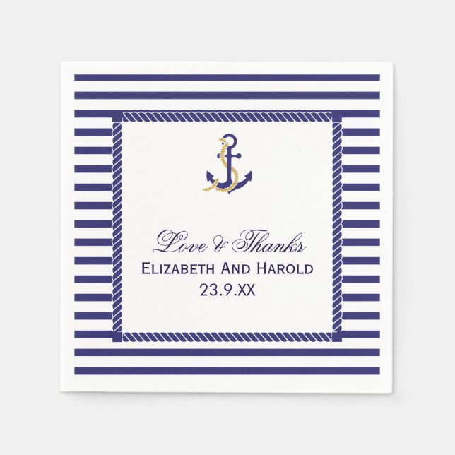 Elegant Nautical Wedding Navy Stripes Napkins (Front)