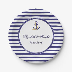 Elegant Nautical Wedding Navy Stripes Paper Plates