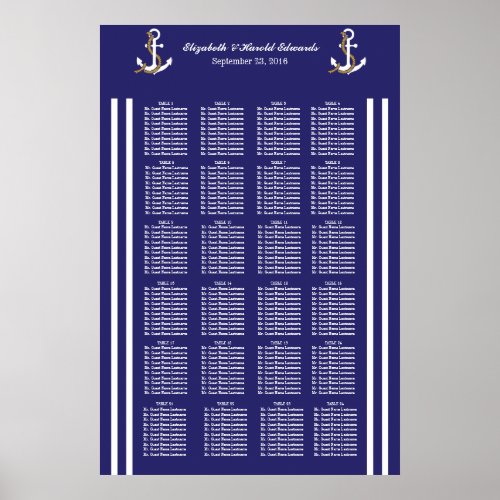 Elegant Nautical Wedding Navy Stripes Seat Chart