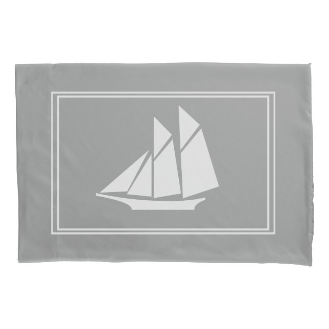 Elegant Nautical White Sailboat Silhouette Pillow Case (Front)