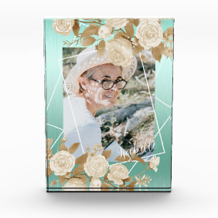 Elegant Nautral Rose Aqua Photo Block