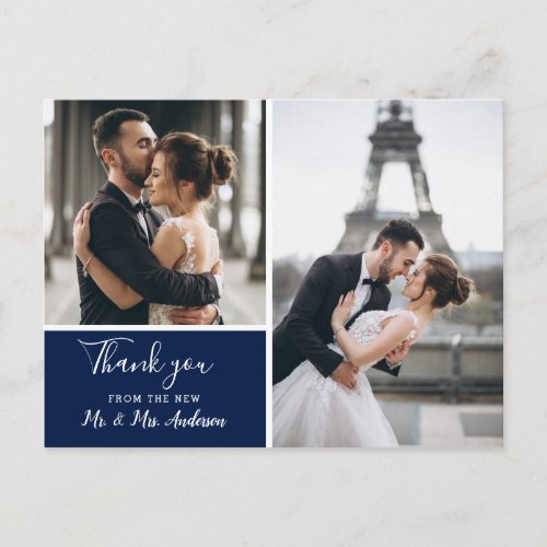 Elegant Navy 2 Photo Collage  Thank You Postcard