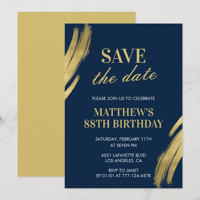 Elegant Navy 88th birthday Save the date  Invitation (Front/Back)
