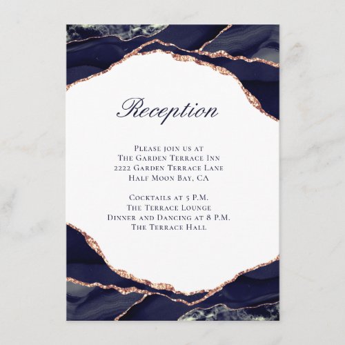 Elegant Navy Agate Rose Gold Wedding Reception Enclosure Card