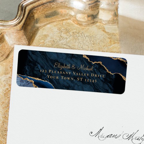 Elegant Navy Agate Wedding Return Address Label